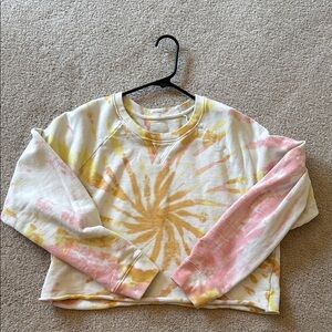 MOTHER Crop Hoodie in Yellow and Pink